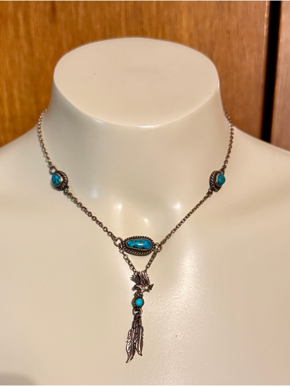Native American Turquoise Sterling Feather Pendant Necklace - Women Jewelry